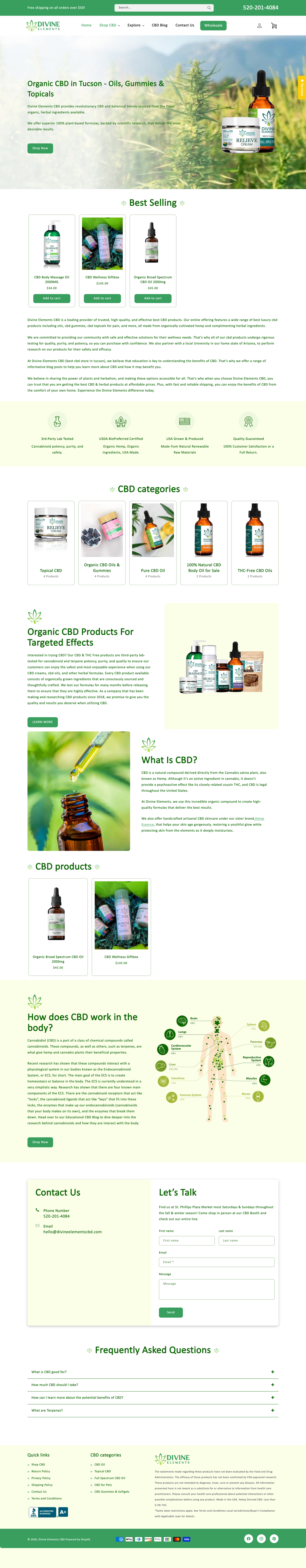 Divine Elements CBD — full website screenshot